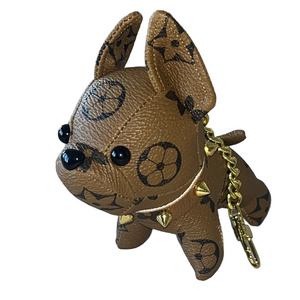 Caramel French Bull Dog bag Charm Key Chain with Gold Accents